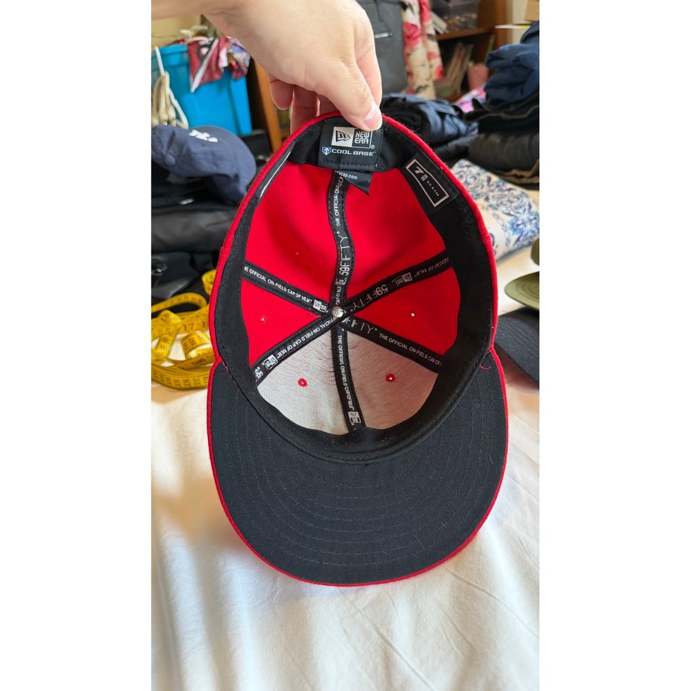 New Era 59FIFTY Los Angeles Angels MLB Authentic Cool Base Fitted Hat Red 7 5/8 - Picture 2 of 9